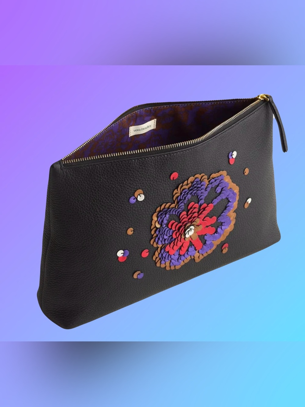 Vera Bradley Large Black Sequin Leather Pouch with Sequin Design NWT GORGEOUS - Picture 9 of 15